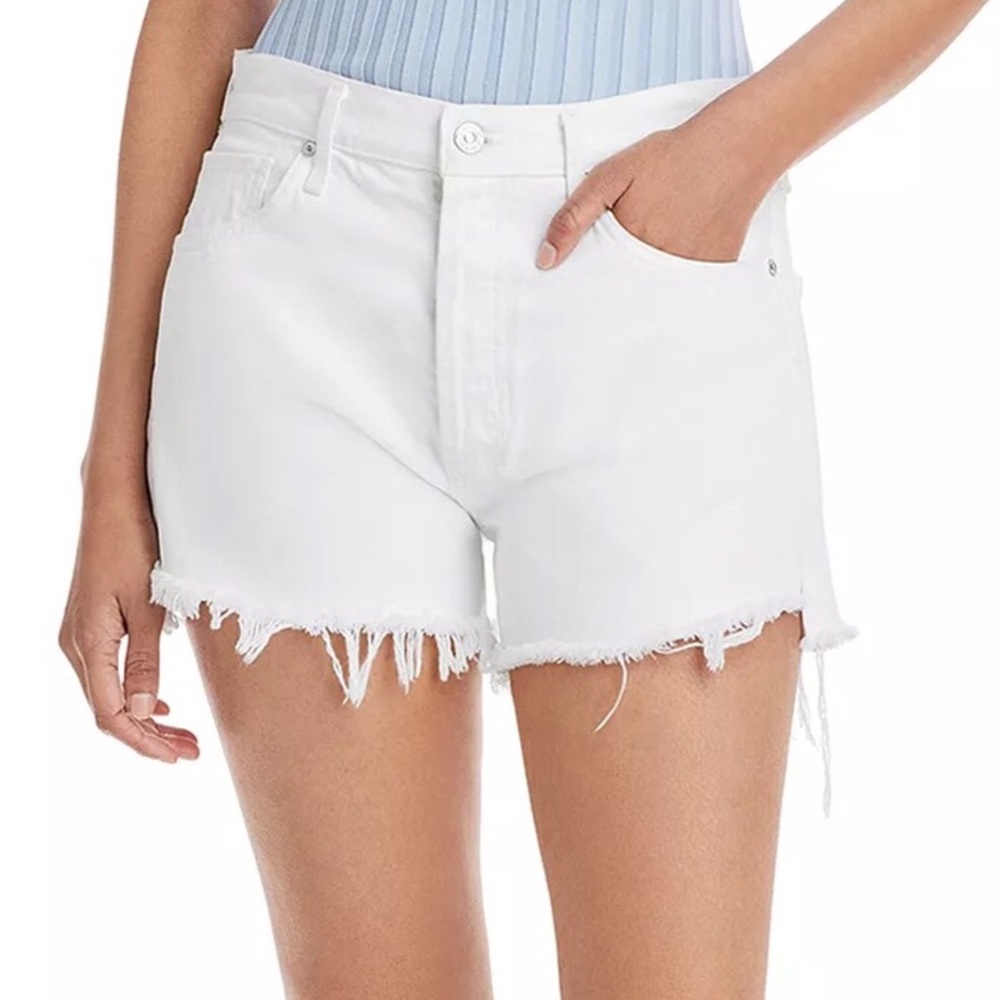 Citizens of Humanity White Denim Frayed Raw Cut Off Hem Jean Shorts